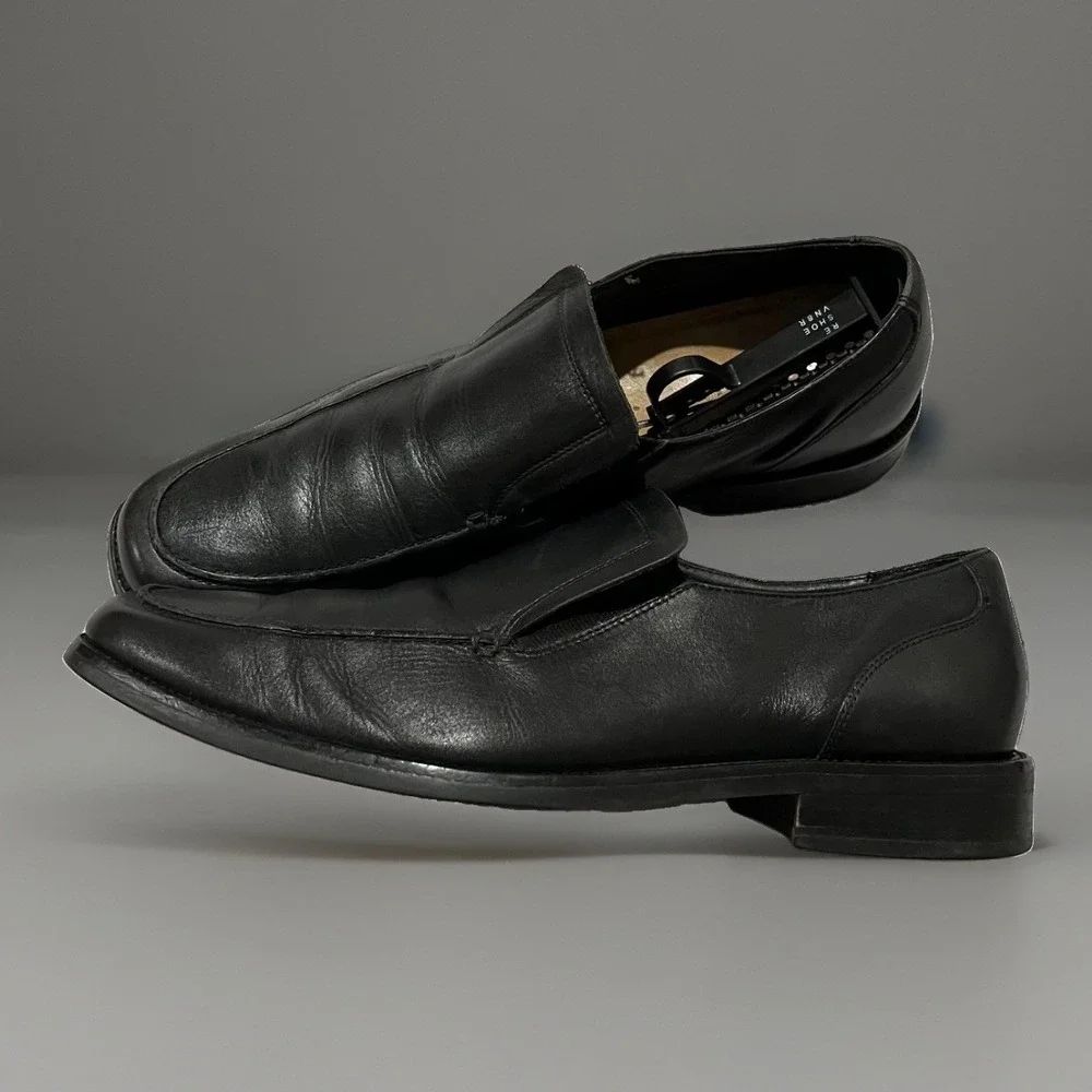 Cole Haan Mens Black Leather Square Toe Comfort Slip-On Dress Shoes Size 12